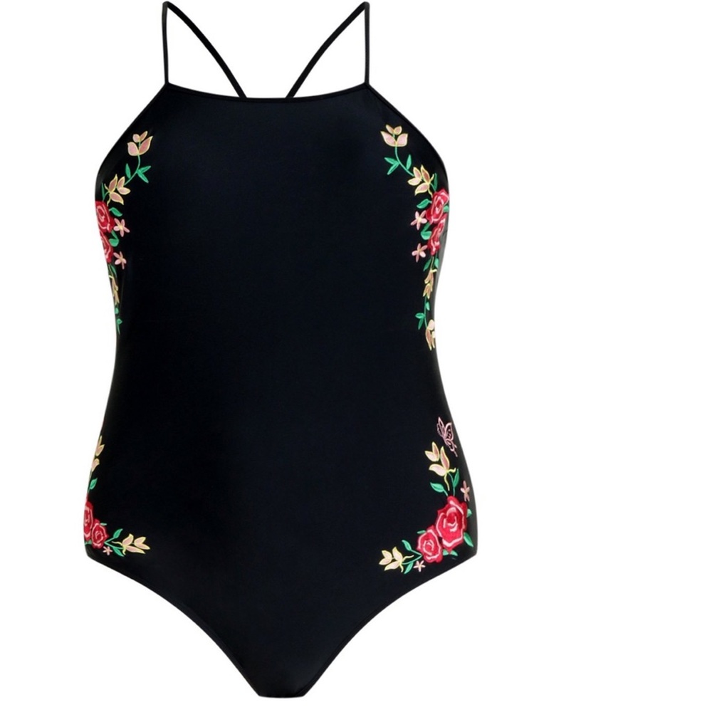 Boohoo Plus Nancy Embroidered Low Back Swimsuit Sz 14 - Picture 3 of 3